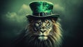 Majestic Lion in Green St. Patrick's Cap Symbolizing Irish Pride and Spirit - Generative AI