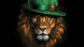 Majestic Lion in Green St. Patrick's Cap Symbolizing Irish Pride and Spirit - Generative AI