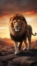 Majestic Lion in Highly Detailed Background AI Generated