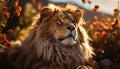 Majestic lion, king of the savannah, hides in the grass generated by AI Royalty Free Stock Photo