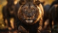 Majestic lion, king of the savannah, staring with fierce beauty generated by AI