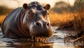 A majestic buffalo gazes at the sunset generated by AI