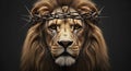 Majestic Lion Portrait with Thorns Crown on Dark Background Royalty Free Stock Photo