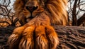 Majestic lion resting in African wilderness beauty generated by AI Royalty Free Stock Photo