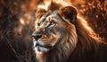 Majestic lion resting in African wilderness plain generated by AI Royalty Free Stock Photo