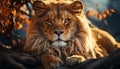 Majestic lion resting in the grass, looking at camera generated by AI Royalty Free Stock Photo