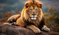 Majestic Lion Resting on a Rock Royalty Free Stock Photo