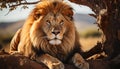 Majestic lion resting in the savannah, looking at camera generated by AI Royalty Free Stock Photo