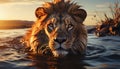 Majestic lion resting in tranquil savannah, reflecting beauty of nature generated by AI Royalty Free Stock Photo