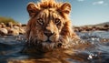 Majestic lion resting in the wilderness, staring at the sunset generated by AI Royalty Free Stock Photo