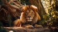 Enchanting Realm: Majestic Lion Portrait In Junglepunk Style