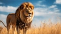 A majestic lion standing proudly on a vast African savanna Royalty Free Stock Photo