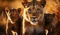 Majestic lioness and cub walking in the savannah generated by AI