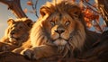 Majestic lioness resting in the African wilderness, beauty in nature generated by AI Royalty Free Stock Photo