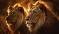 Majestic lioness in the wild, sunset, close up, beauty in nature generated by AI