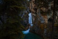 Majestic long exposure shot of the rocky waterfall cascading down the hill