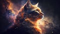 majestic looking cat in space, beautiful shining parts, generative ai technology