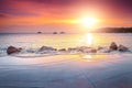 Majestic luxury beach and wonderful sunset near Rovinj, Istria, Croatia Royalty Free Stock Photo