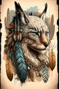 Majestic lynx wild exotic animal totem in tribal style