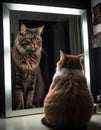 Contemplative Cat with Mirror Image AI Generative