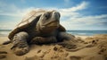 Majestic Male Turtle On Sandy Beach Royalty Free Stock Photo