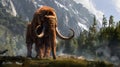 Majestic Mammoth in Snowy Mountain Landscape