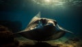 Majestic manta ray swimming in deep blue tropical waters generated by AI