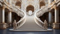 Majestic marble staircase leads to ancient cathedral, symbolizing spirituality and history generated by AI