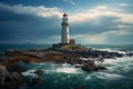 Majestic maritime landmark Frances Ile Vierge Lighthouse on the horizon