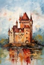 Majestic medieval castle. Fantasy kingdom. Style of impressionism and oil painting. Metaphorical associative card