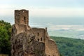 Majestic medieval castle Girsberg ruins on the top of the hill Royalty Free Stock Photo