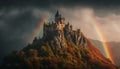 Majestic medieval ruins in autumn forest landscape generated by AI