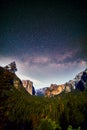 Majestic milky way over Yosemite National Park tunnel view Royalty Free Stock Photo