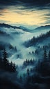 Majestic Mist: A Foggy Mountain Adventure Through Pine Forests a Royalty Free Stock Photo