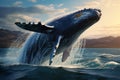 blue whale breaches the ocean\'s surface, defying gravity in a breathtaking display of power and