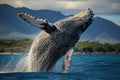 blue whale breaches the ocean\'s surface, defying gravity in a breathtaking display of power and