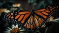 The majestic monarch butterfly flies over a vibrant multi colored flower generated by AI