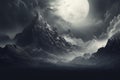 Majestic Monochrome big moon above the mountains. Generate ai Royalty Free Stock Photo
