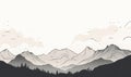 A Majestic Monochrome Illustration of a Serene Mountain Range