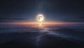 Majestic Moonrise over Tranquil Mountain Range at Twilight. Royalty Free Stock Photo