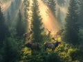 Majestic Moose Bird's Eye View, a breathtaking scene unfolds as a herd of majestic moose stands tall Royalty Free Stock Photo