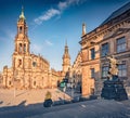 Majestic morning scene of histoirical center of Dresden Old Town.