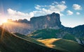 Majestic morning view of Lastoni di Formin mountain range from Giau pass.