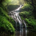 Majestic Morning Waterfall in Lush Green Landscape