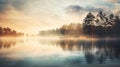 Majestic Mornings: A Serene Landscape of Foggy Skies, Young Tree Royalty Free Stock Photo