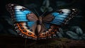 The majestic morpho butterfly flies in the vibrant tropical rainforest generated by AI