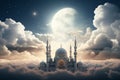 Majestic Mosque clouds moon. Generate Ai