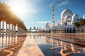 Majestic Mosque Facade Highlighting Ornate Windows in Midday Light During Ramadan