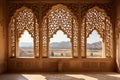 The Majestic Mosque Facade in Midday Light. Patterns and Ornate Windows during Ramadan