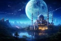 Majestic Mosque Illuminated by Moonlight Against a Starry Sky Royalty Free Stock Photo